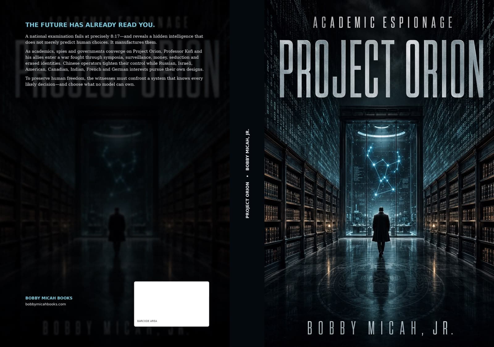 Full cover wrap of Project Orion, with the back-cover synopsis, spine and front cover.